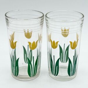 Vintage Kraft Swanky Swig Juice Glasses Yellow Tulip Pattern 3.5" Set of 2
